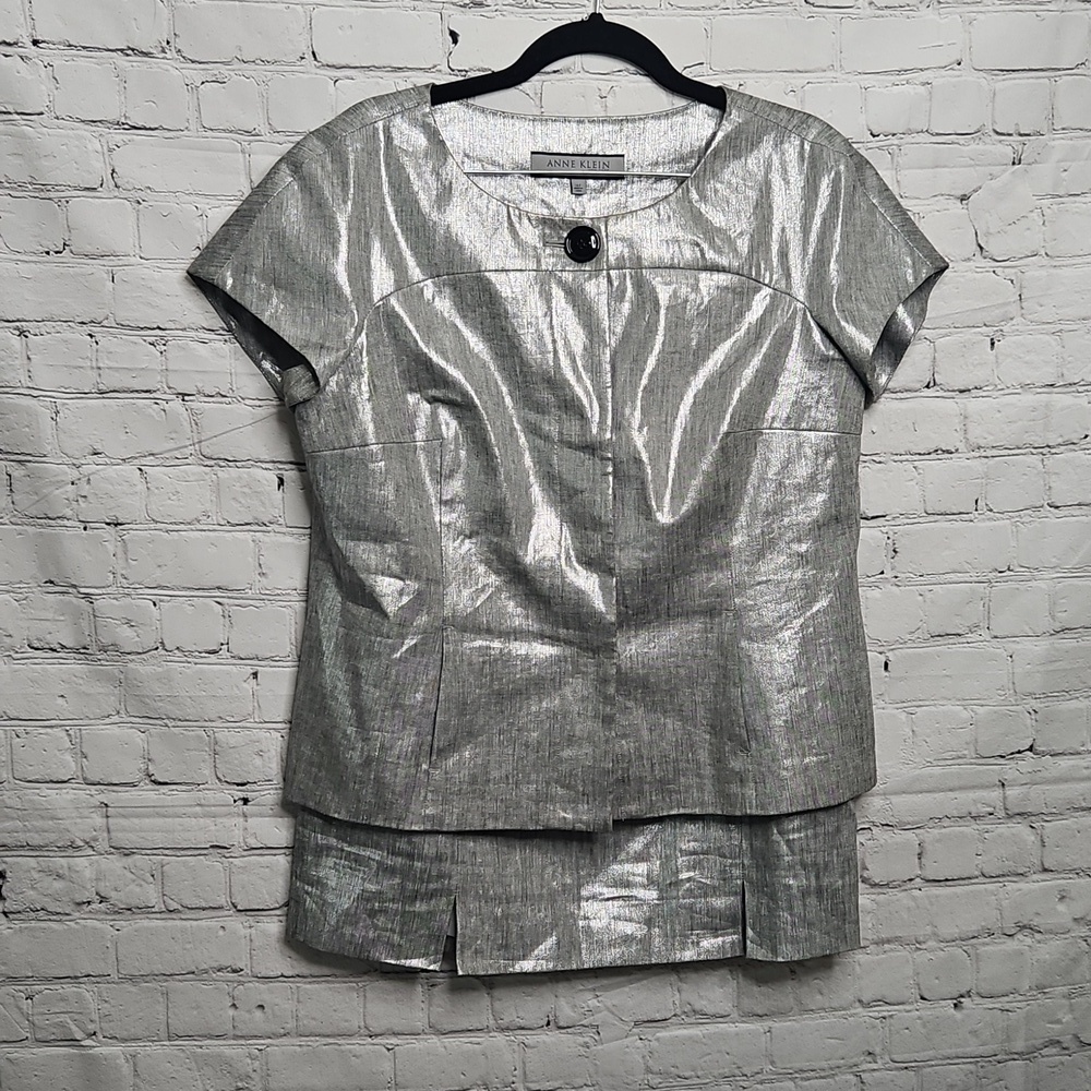 Anne Klein Petite Size 14 Metallic Jacket Top Skirt Set